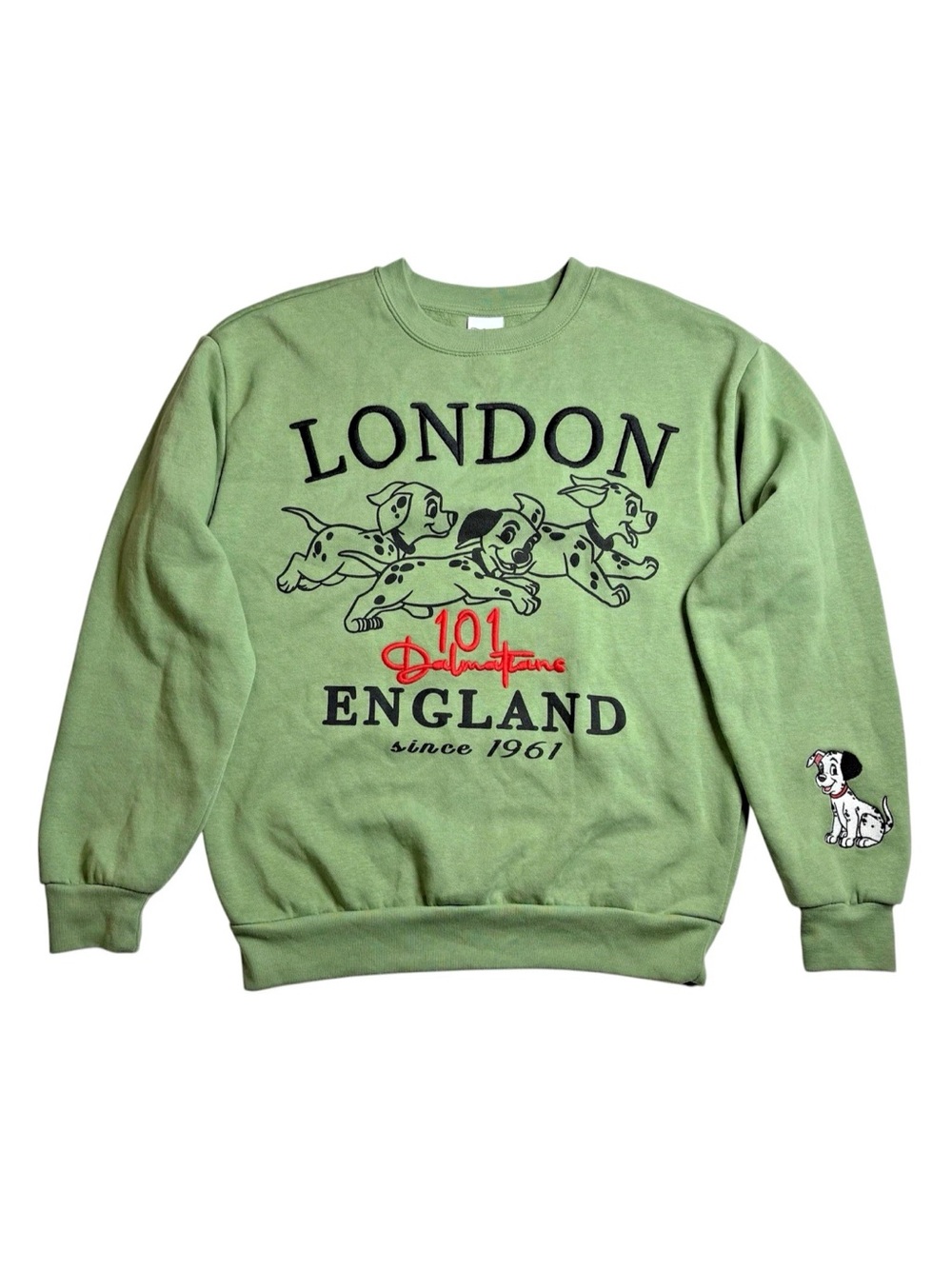 Disney Women's Green 101 Dalmations London Crewneck Sweatshirt Size Small